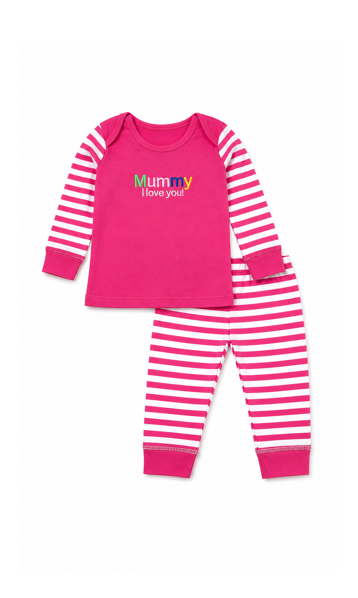 Baby Pink Mummy I Love You Striped Night Suit
