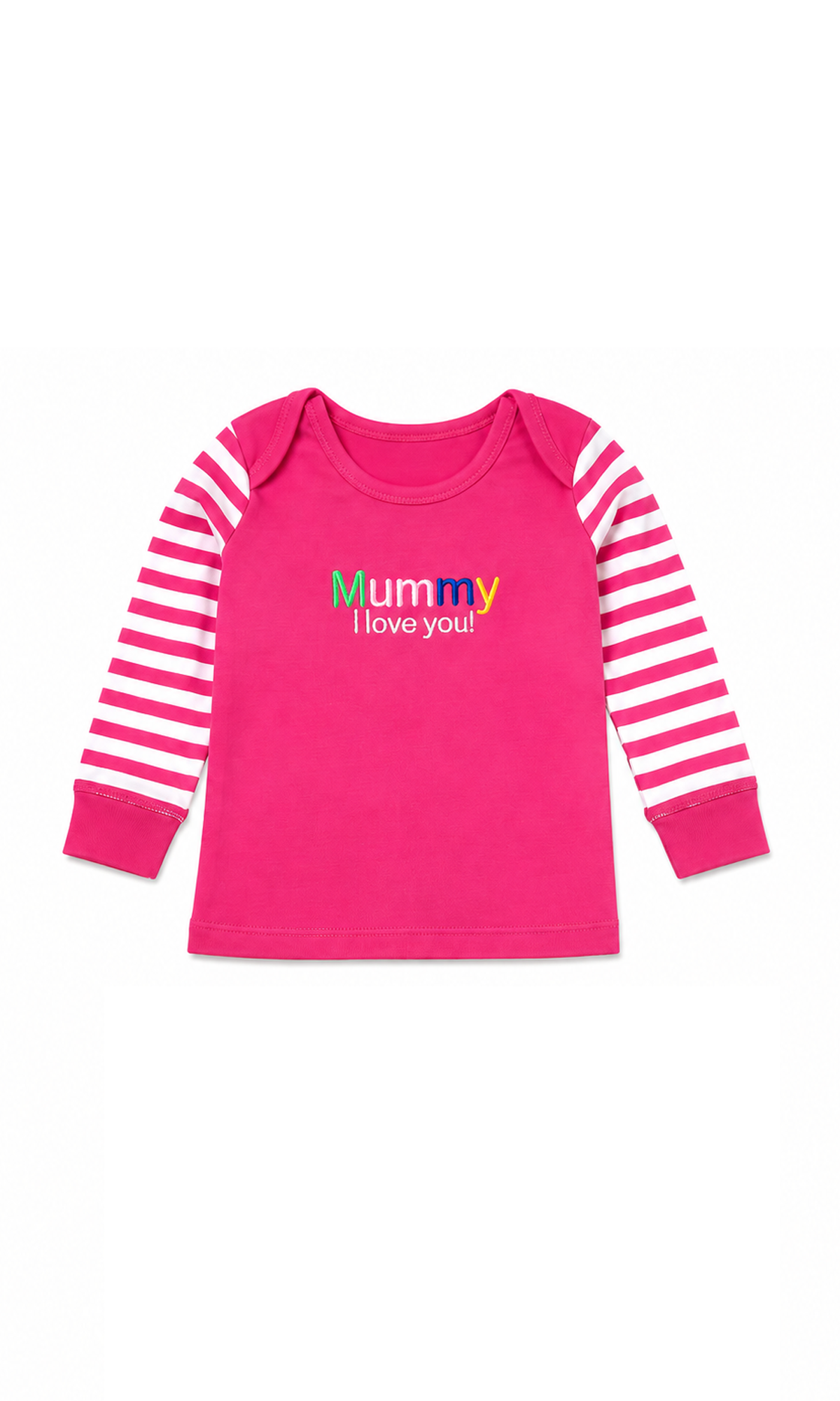 Baby Pink Mummy I Love You Striped Night Suit