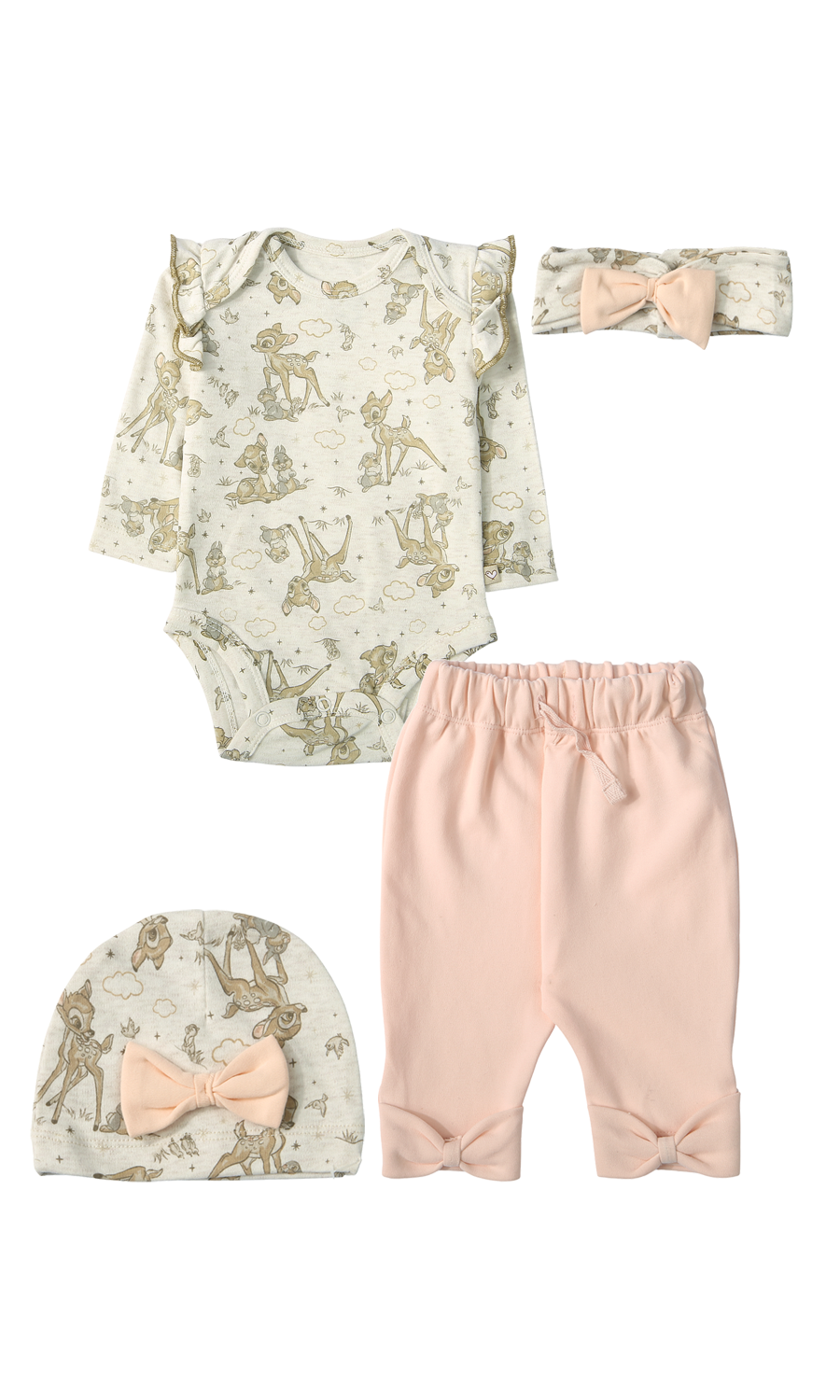 Baby Girl Cotton Gift Set Cream Bambi Print — 4 Piece Newborn Set