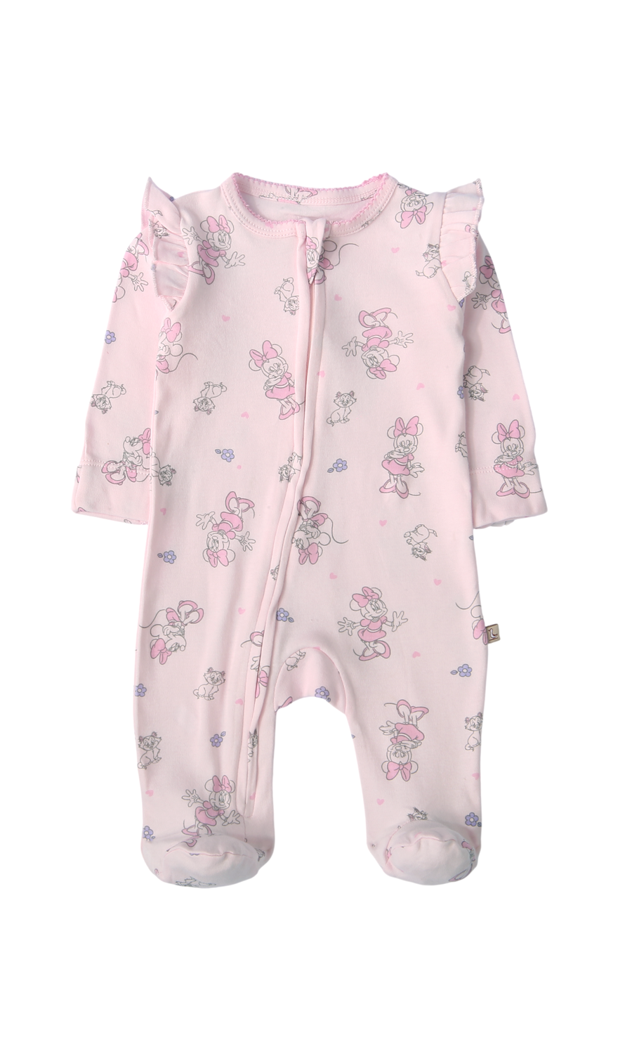 Baby Girl Cotton Sleepsuit Pack of 2 — Blue Floral Print & Pink Minnie Mouse Print