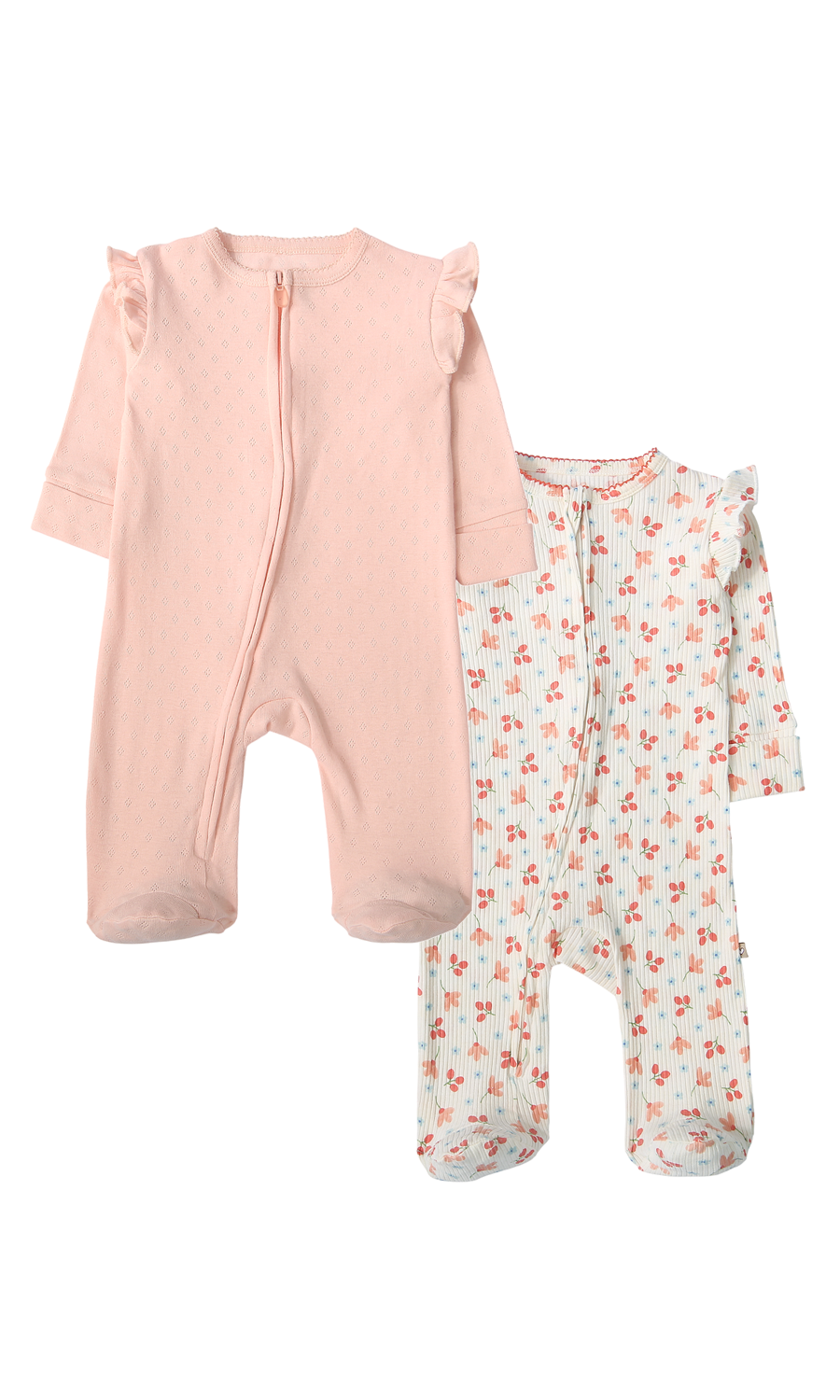 Baby Girl Cotton Sleepsuit 2-Pack – Pink & Cherry Print