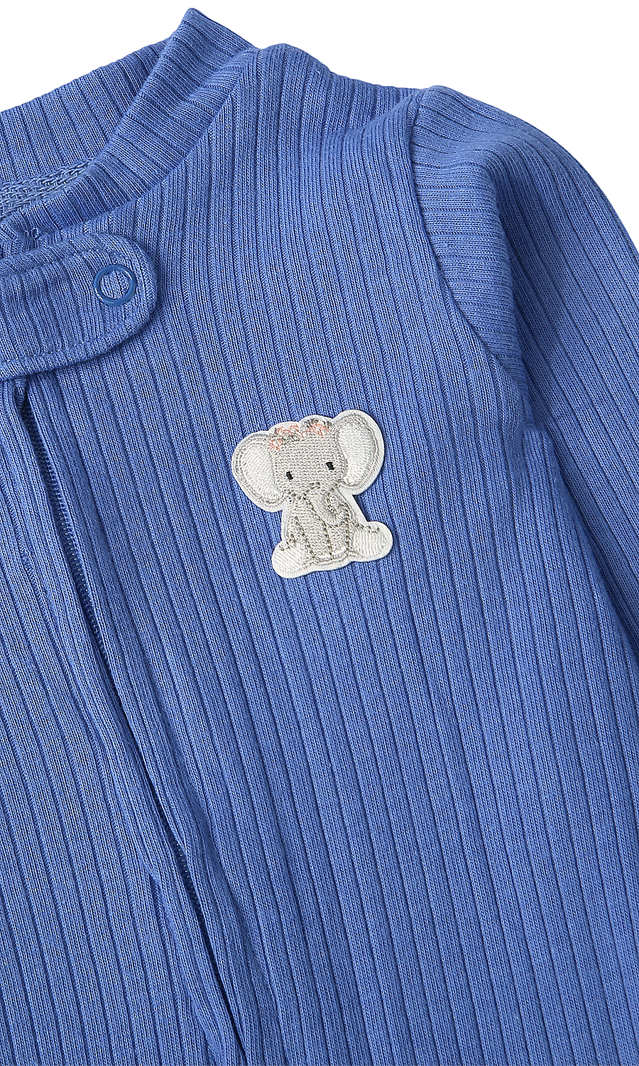 Baby Sleep Suit Pack of 2 Blue Ribbed & White Animal Print
