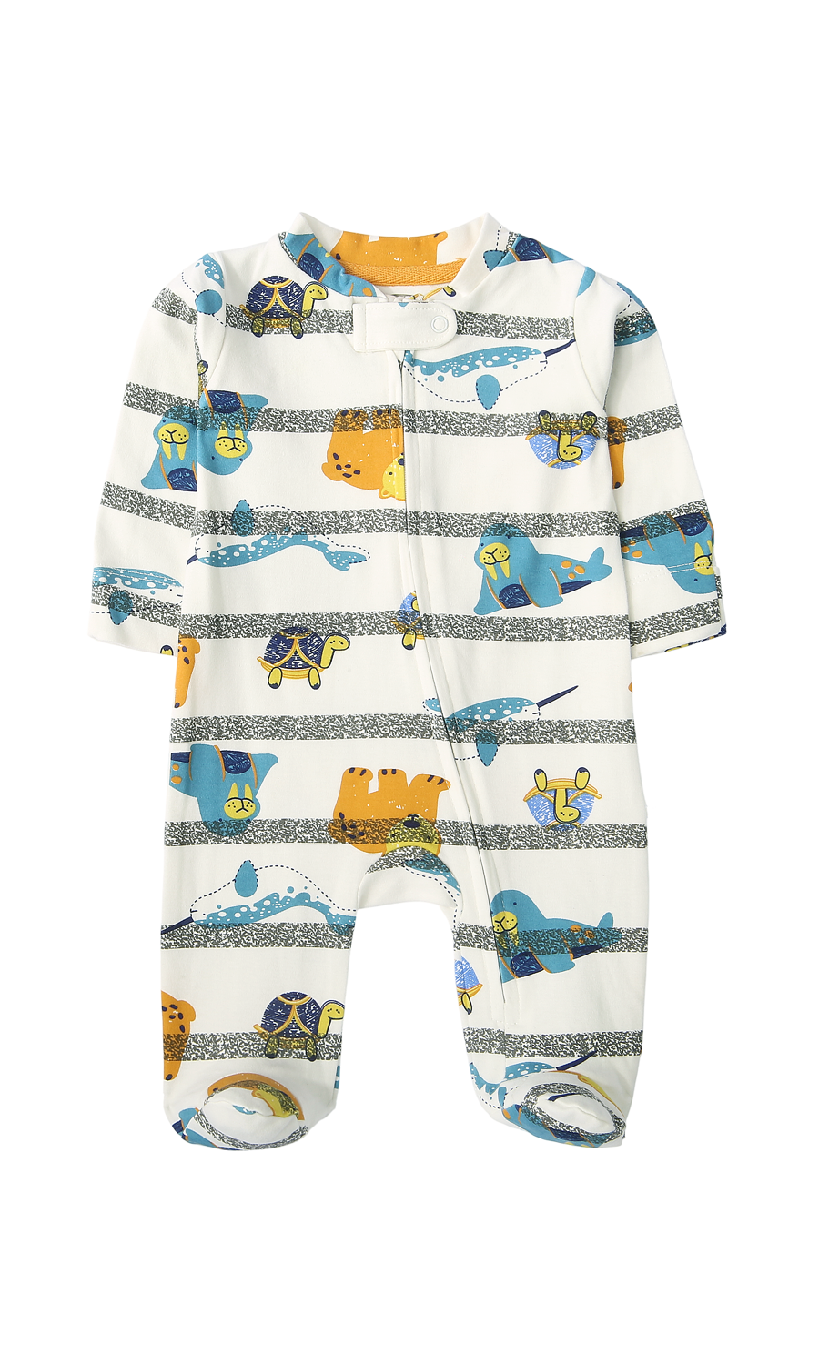 Baby Sleep Suit Pack of 2 Blue Ribbed & White Animal Print