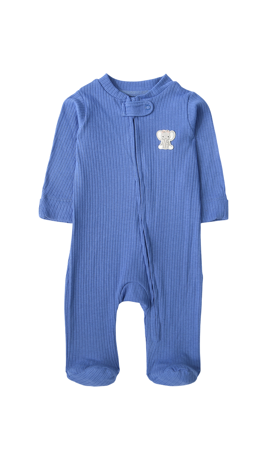 Baby Sleep Suit Pack of 2 Blue Ribbed & White Animal Print