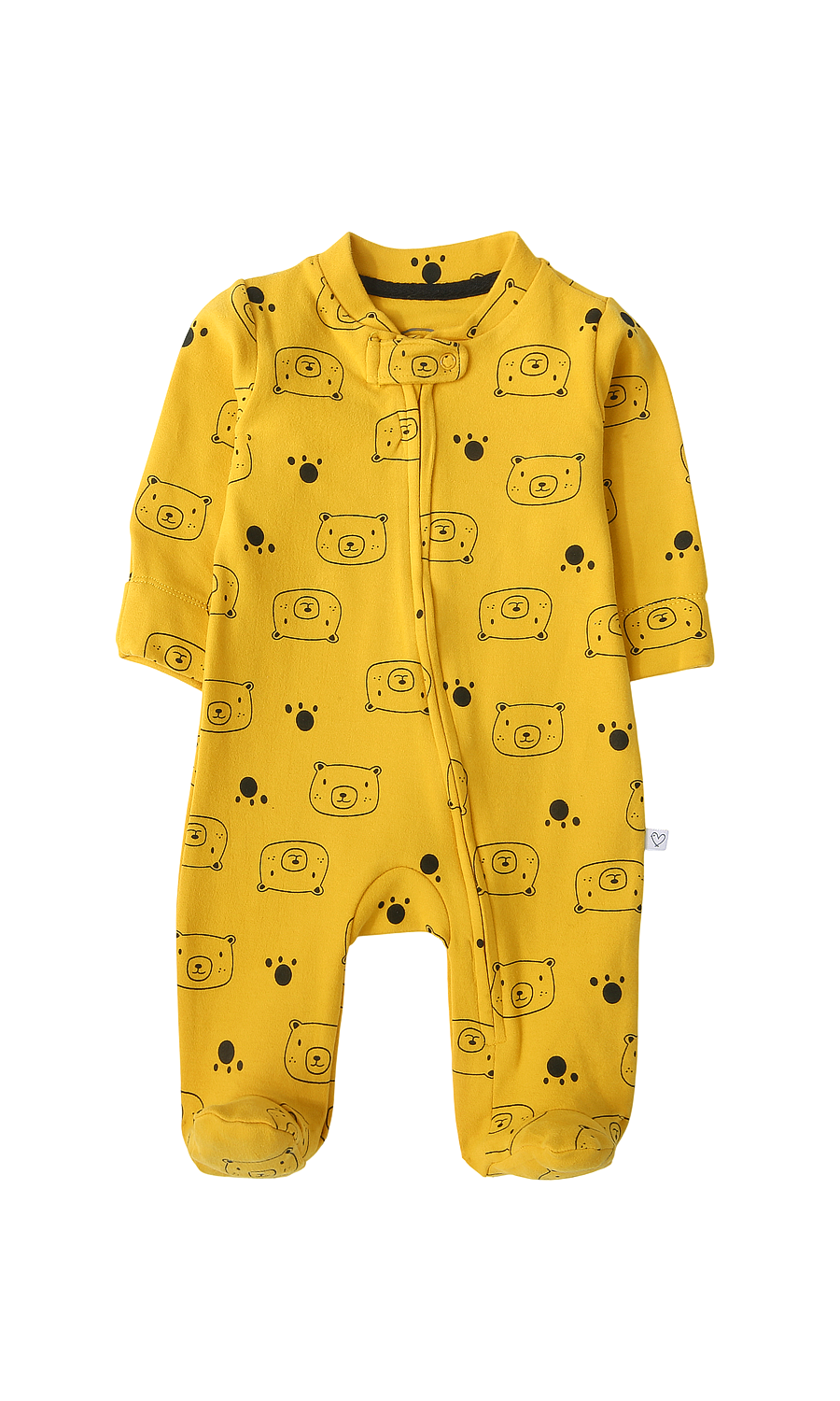 Baby Sleep Suit Pack of 2 Mustard Bear Print & Black White Striped