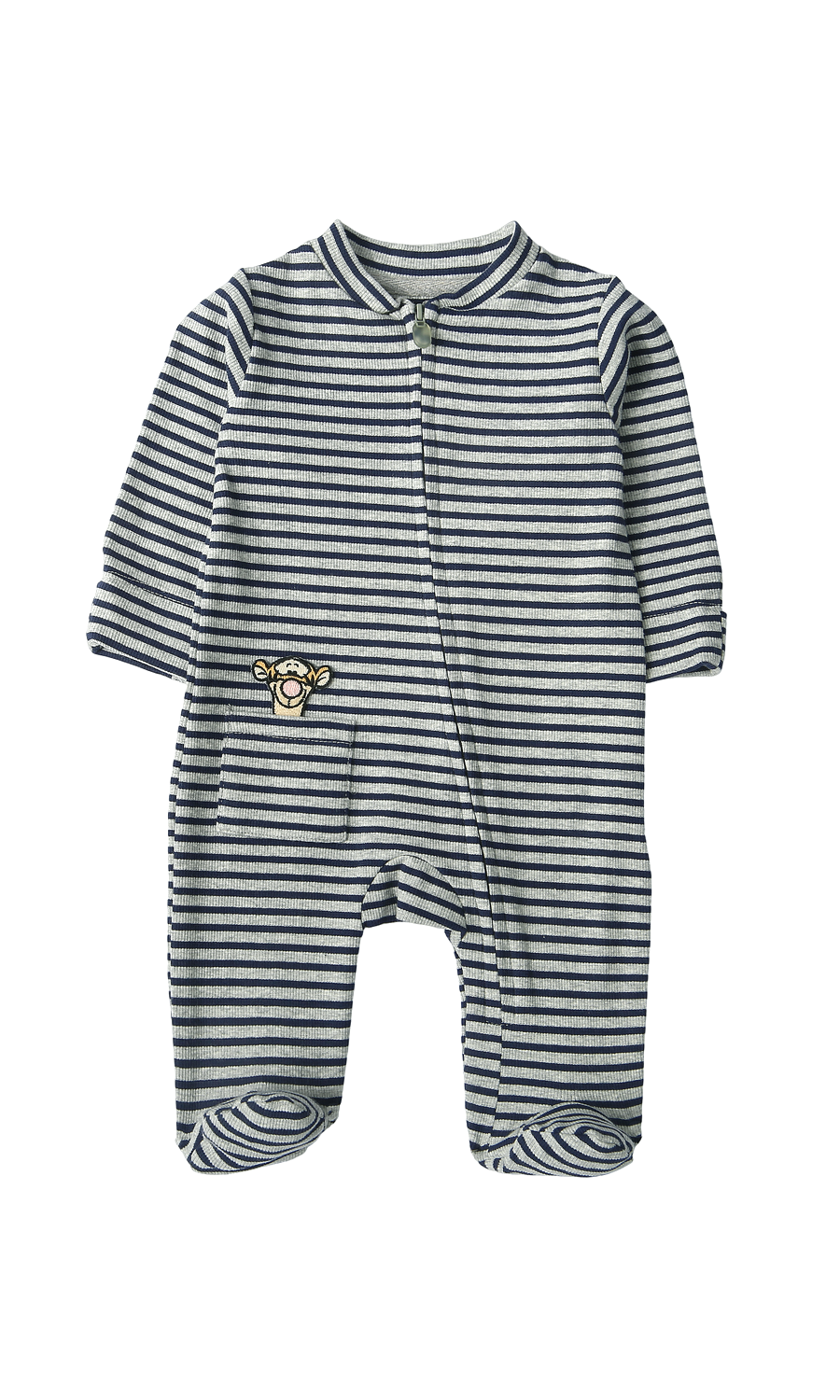 Baby Footed Romper Pack of 2 Grey Striped