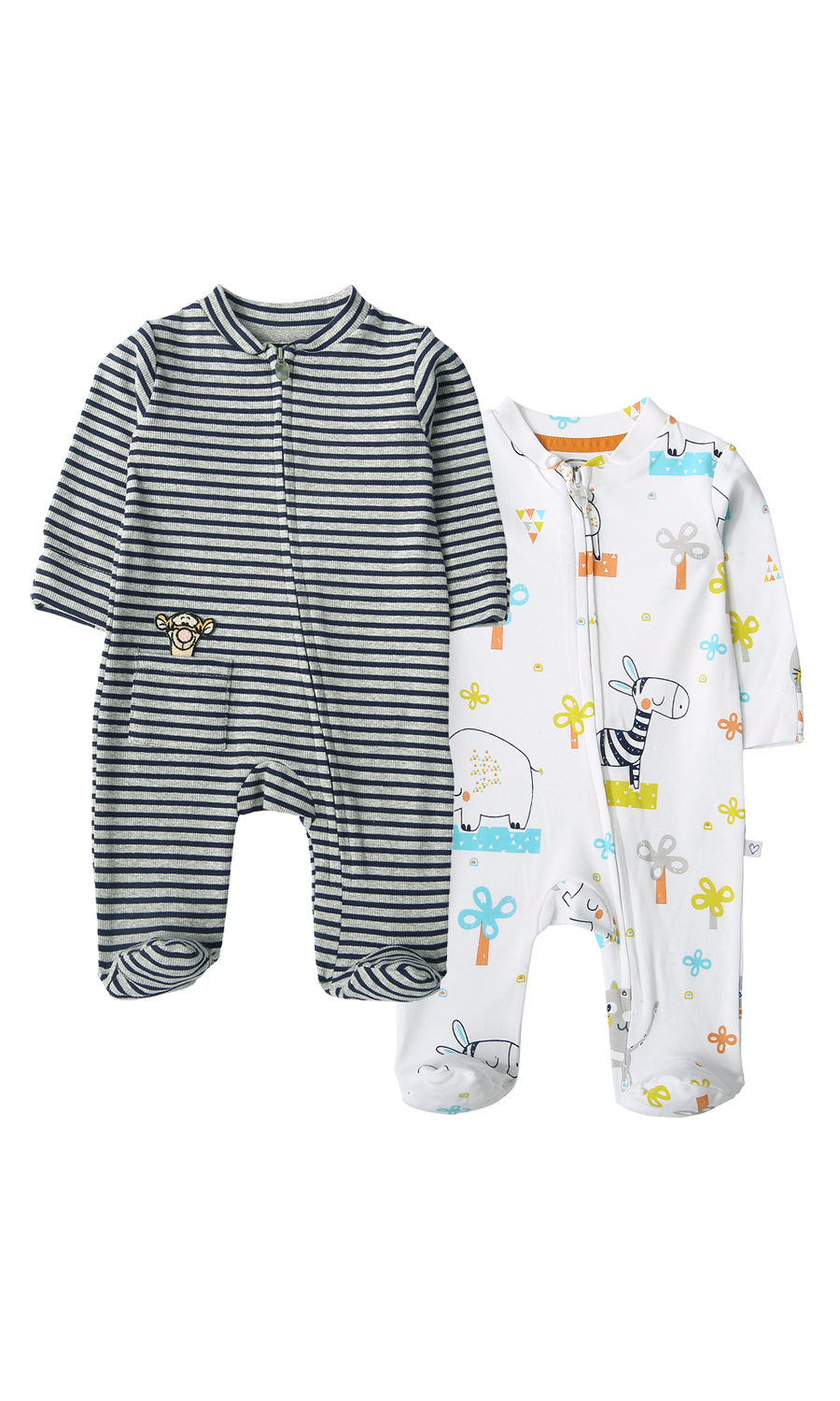 Baby Footed Romper Pack of 2 Grey Striped