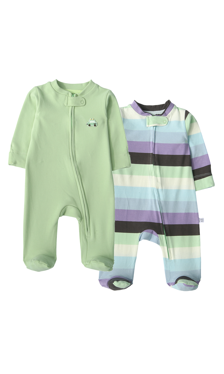 Baby Footed Romper Pack of 2 Green Striped