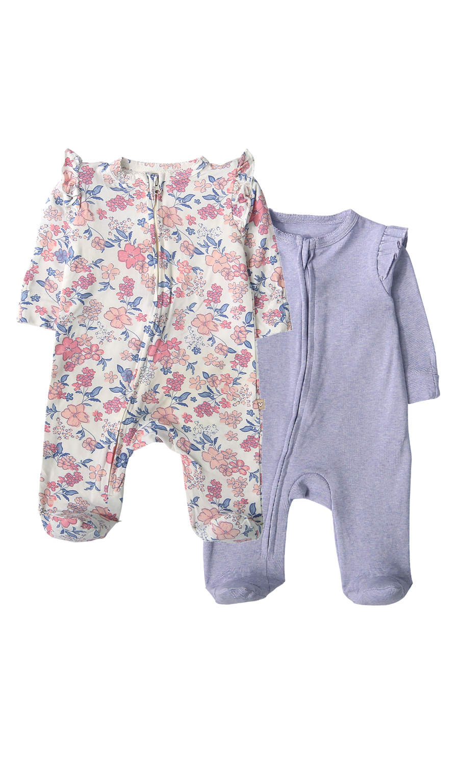 Baby Girls Footed Romper Pack of 2 Purple Floral Print