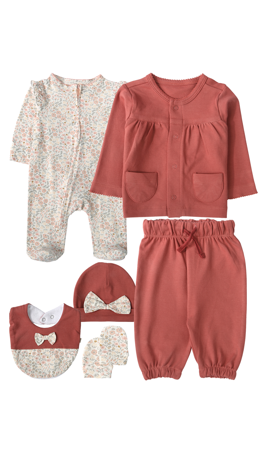 Baby Girl Gift Set 6 Piece Rust Floral Print
