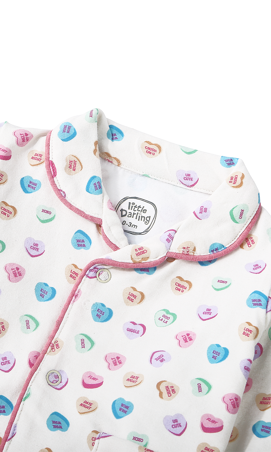 Baby Night Suit White Candy Hearts Print