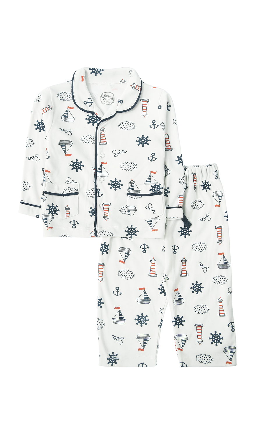 Baby Night Suit White Nautical Print