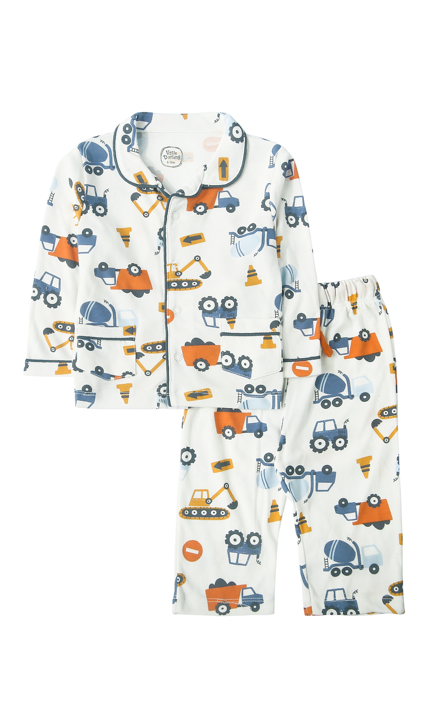 Baby Night Suit White Construction Vehicles Print