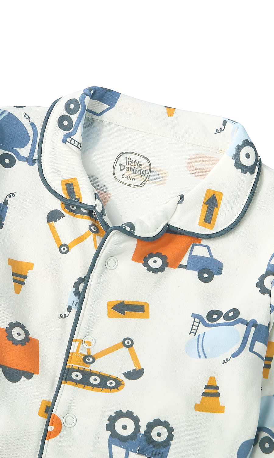 Baby Night Suit White Construction Vehicles Print