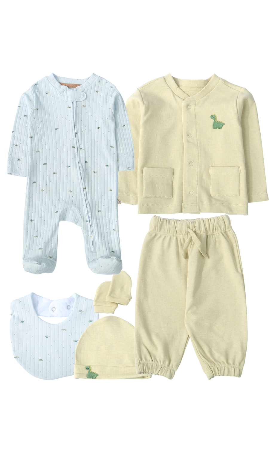 Baby Dinosaur Crown Print 6-Piece Gift Set Cream