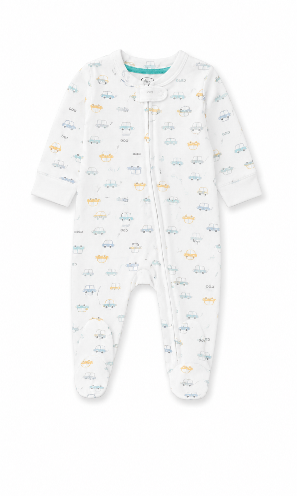 Baby Romper Sleepsuit White Car Print