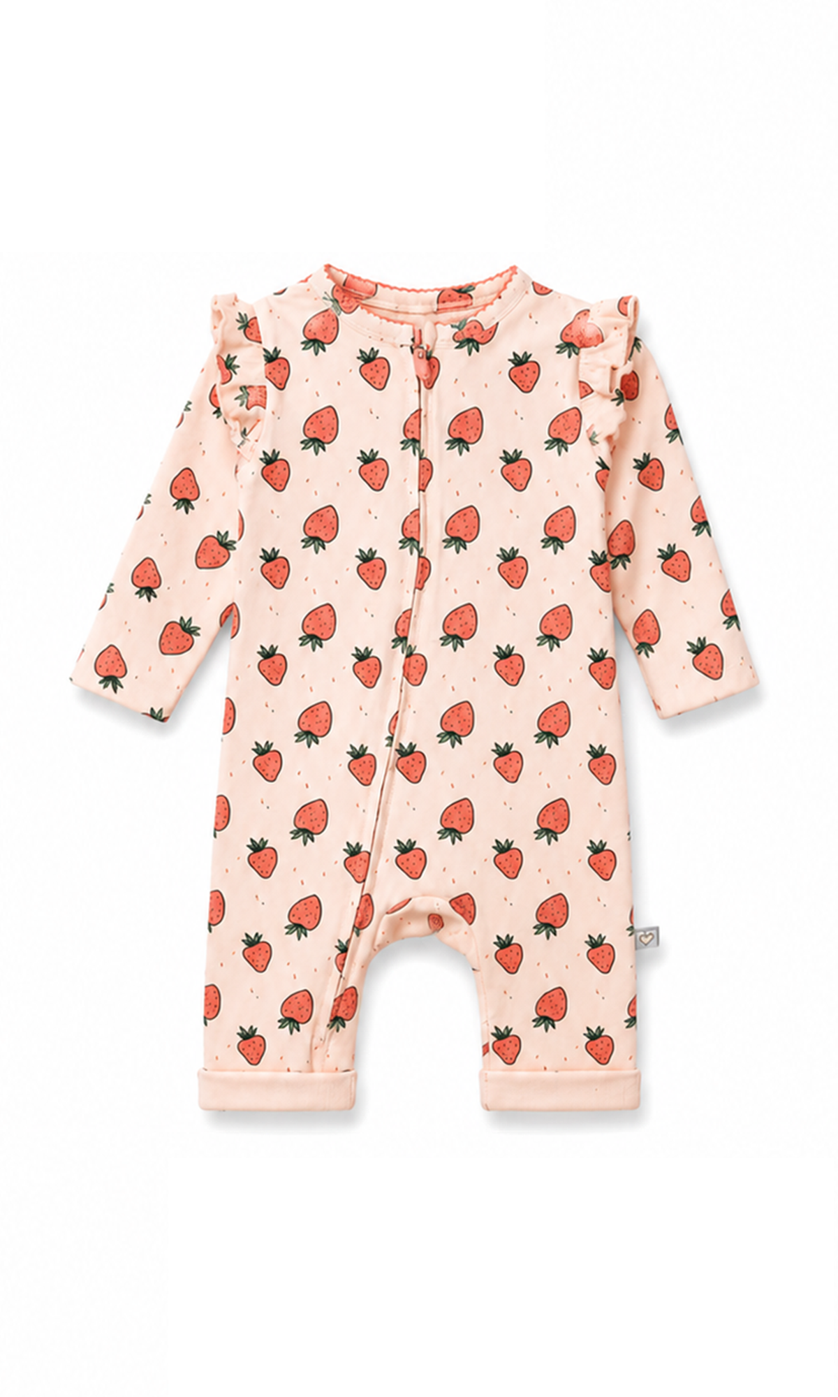 Baby Full-Sleeve Zip Romper Coral Pink Ribbed