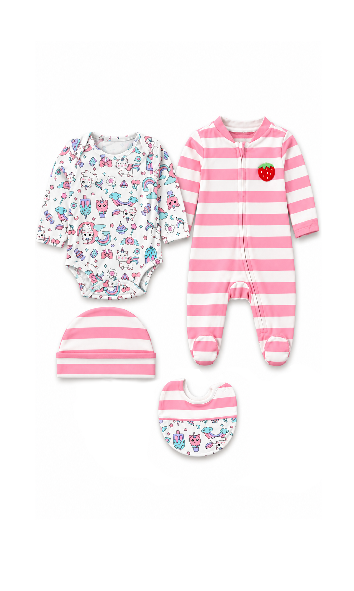 Newborn Baby Gift Set Pink & White Striped Cartoon Print