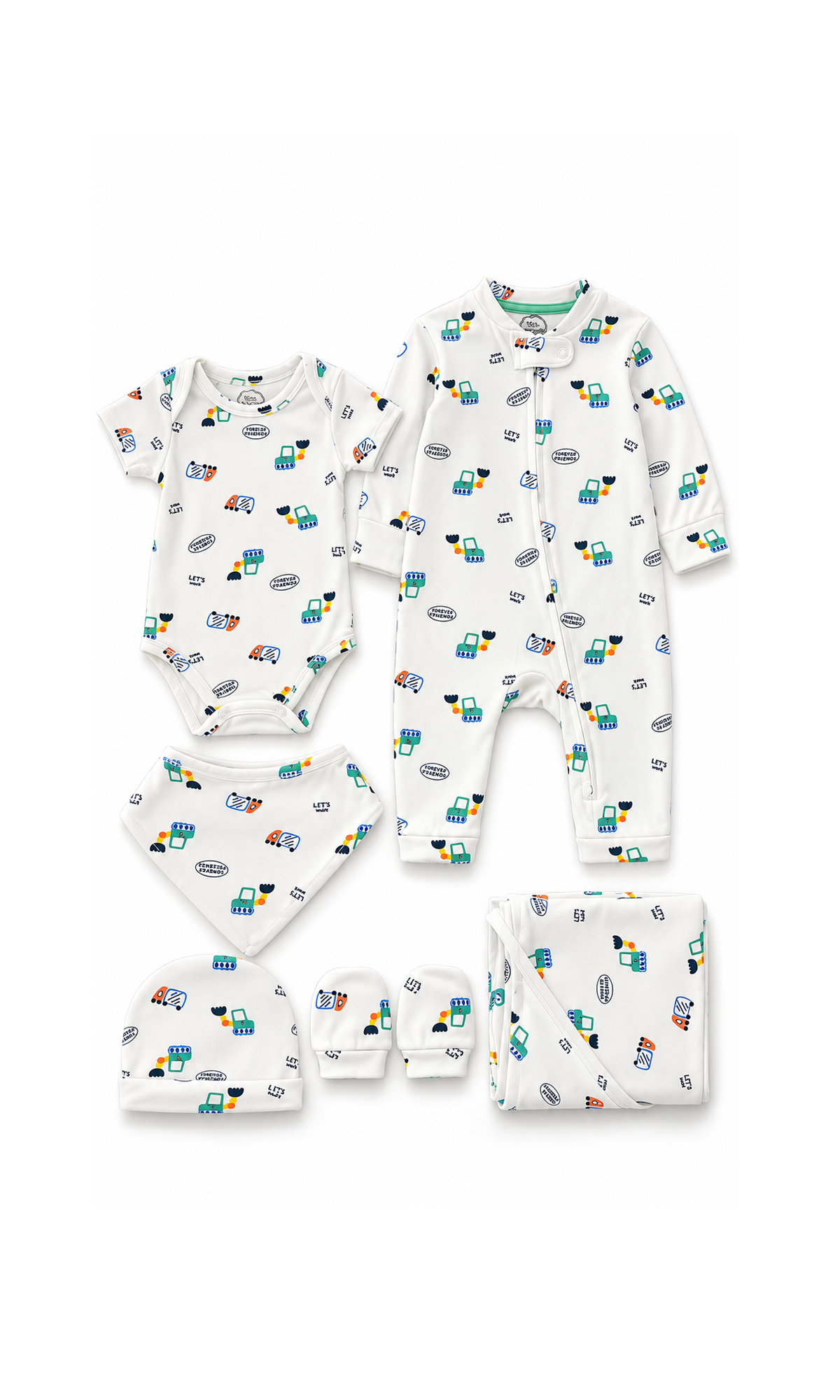 Newborn Baby Gift Set White Train Print