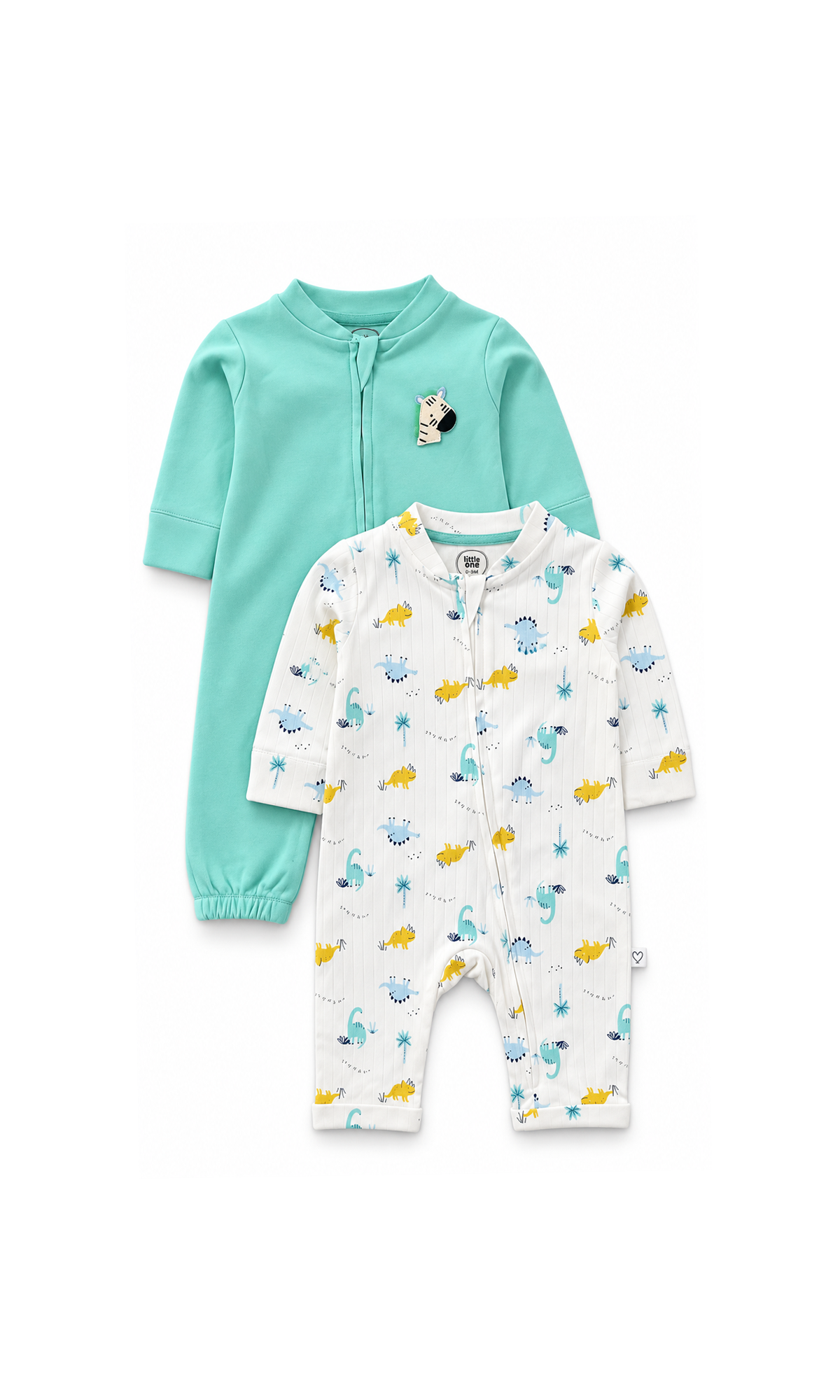 Baby Romper Mint Green & White Animal Print Pack of 2