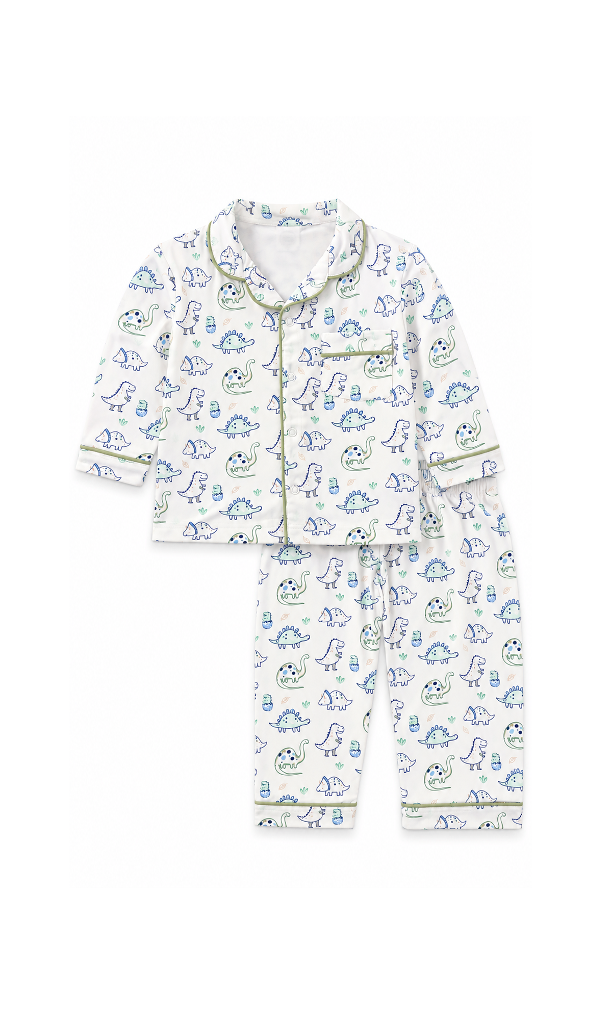 Kids Night Suit White Dinosaur Print