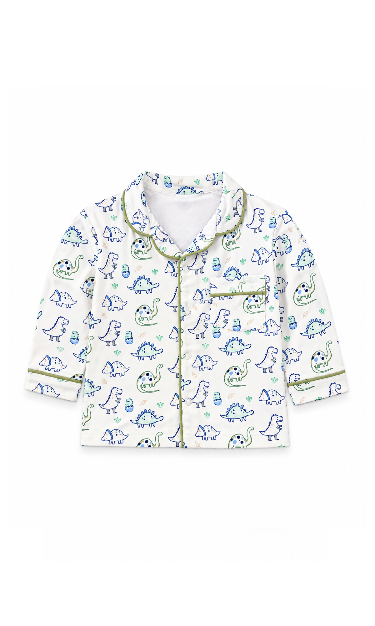 Kids Night Suit White Dinosaur Print
