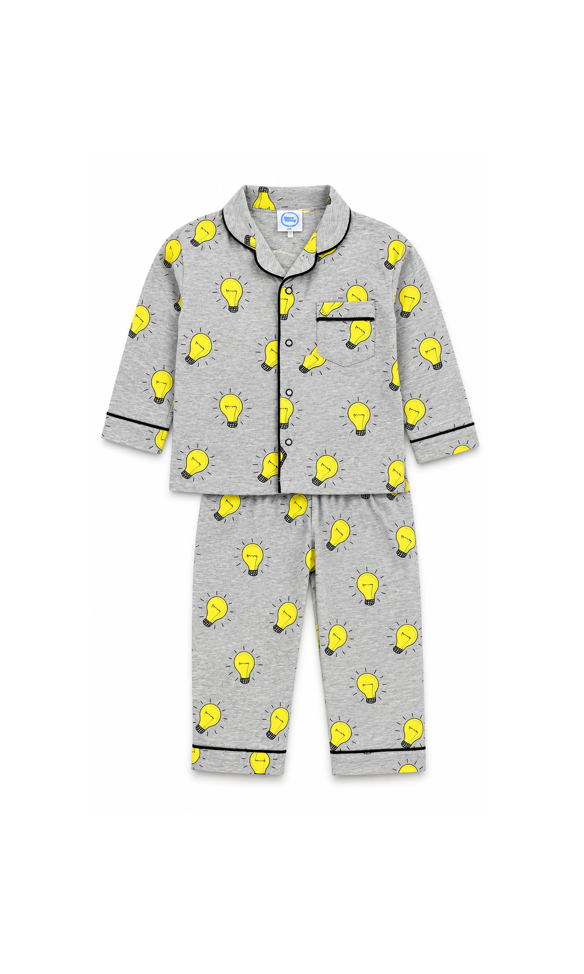 Kids Night Suit Grey Light Bulb Print