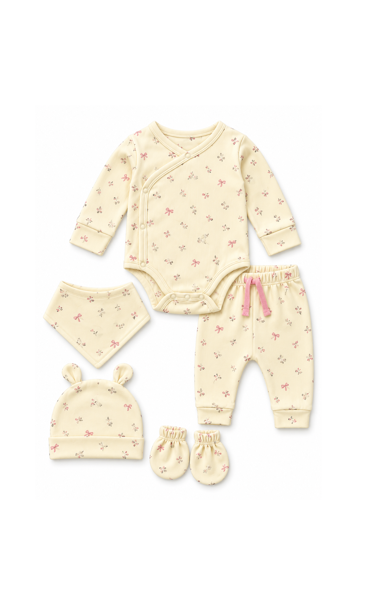 Newborn Baby Gift Set Cream Floral & Bow Print