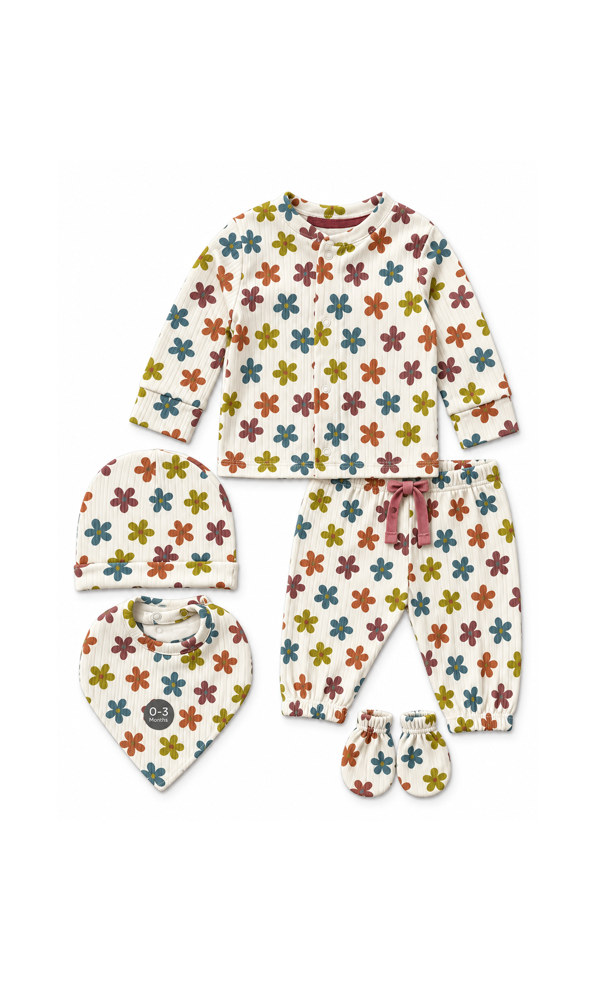 Newborn Baby Gift Set Cream Multicolour Daisy Print