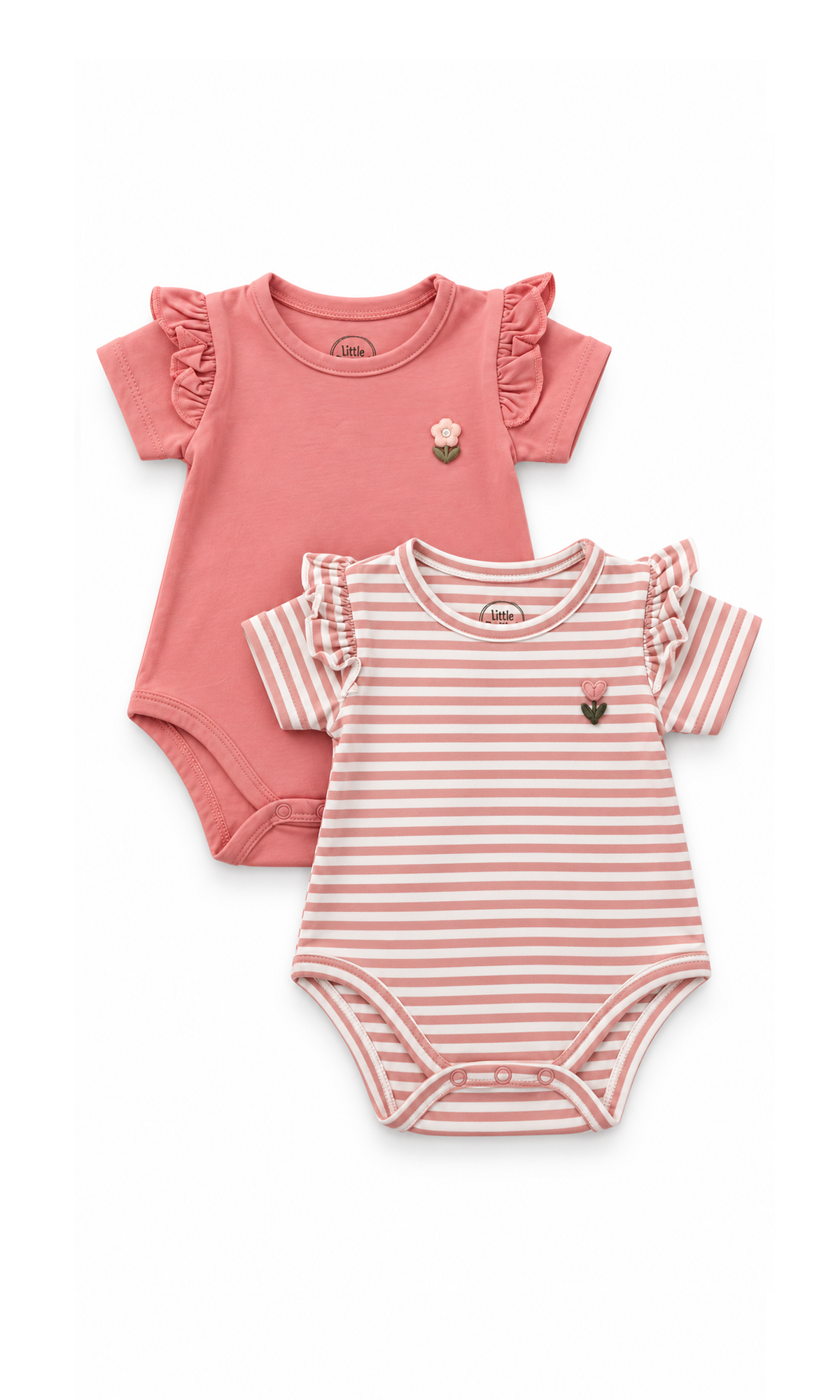 Baby Girls Ruffle Bodysuits 2-Pack Pink Striped and Solid