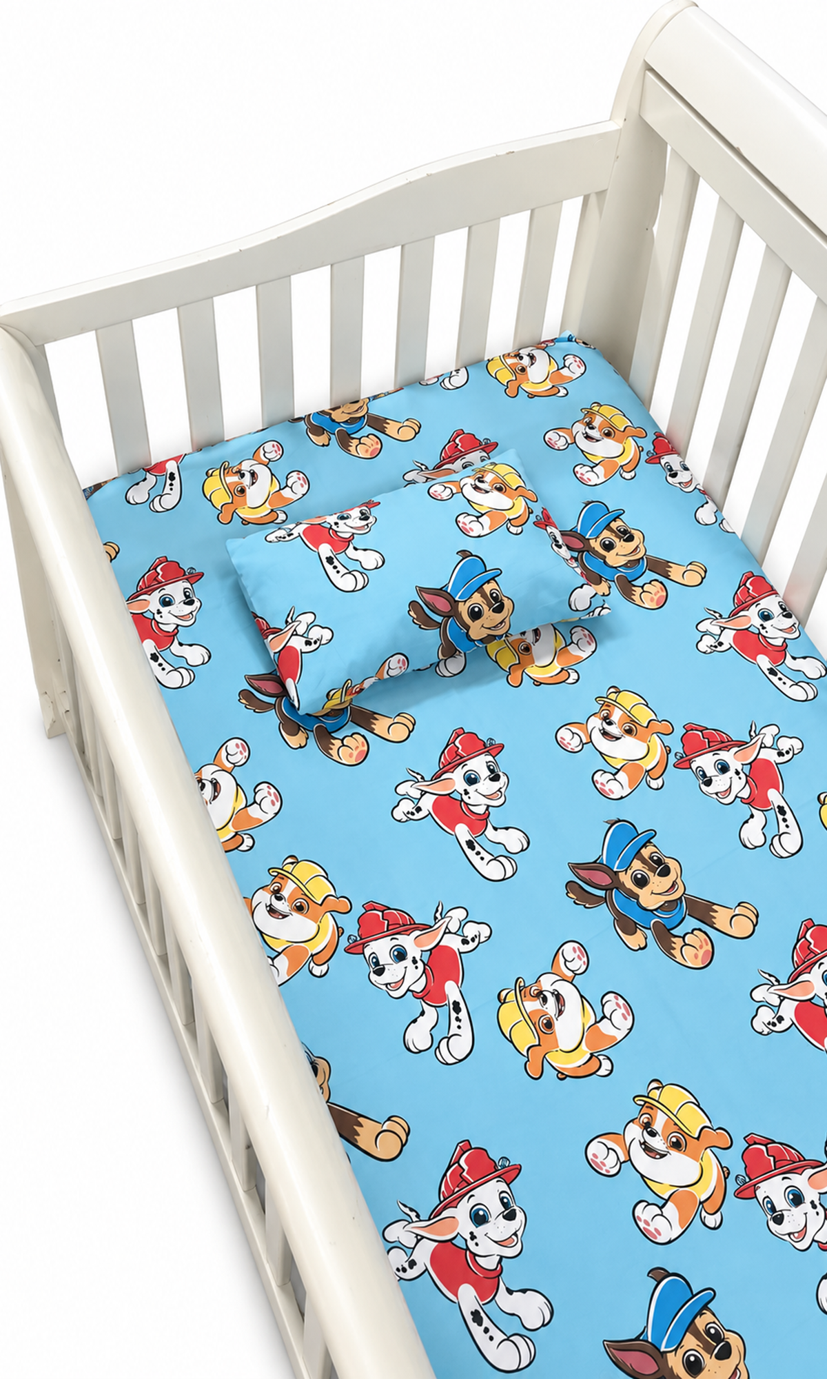 Blue Cartoon Puppy Print Flat Sheet and Pillow Cover Set