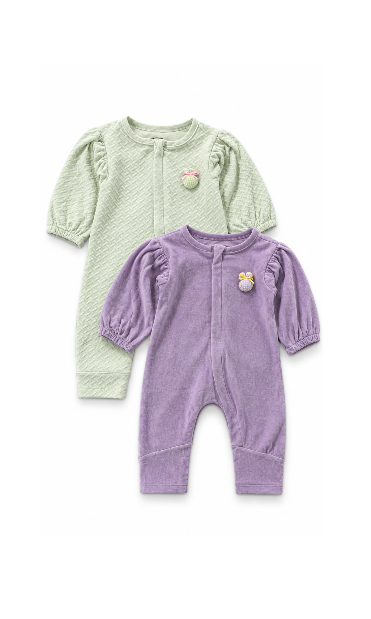 Baby Girls Cotton Romper Pack of 2 Green and Purple
