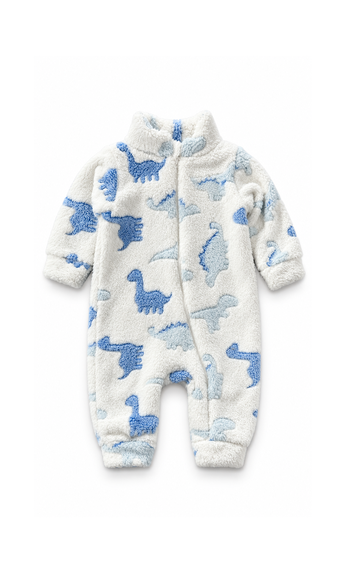 Baby Boys Fleece Romper Off White Dinosaur Print