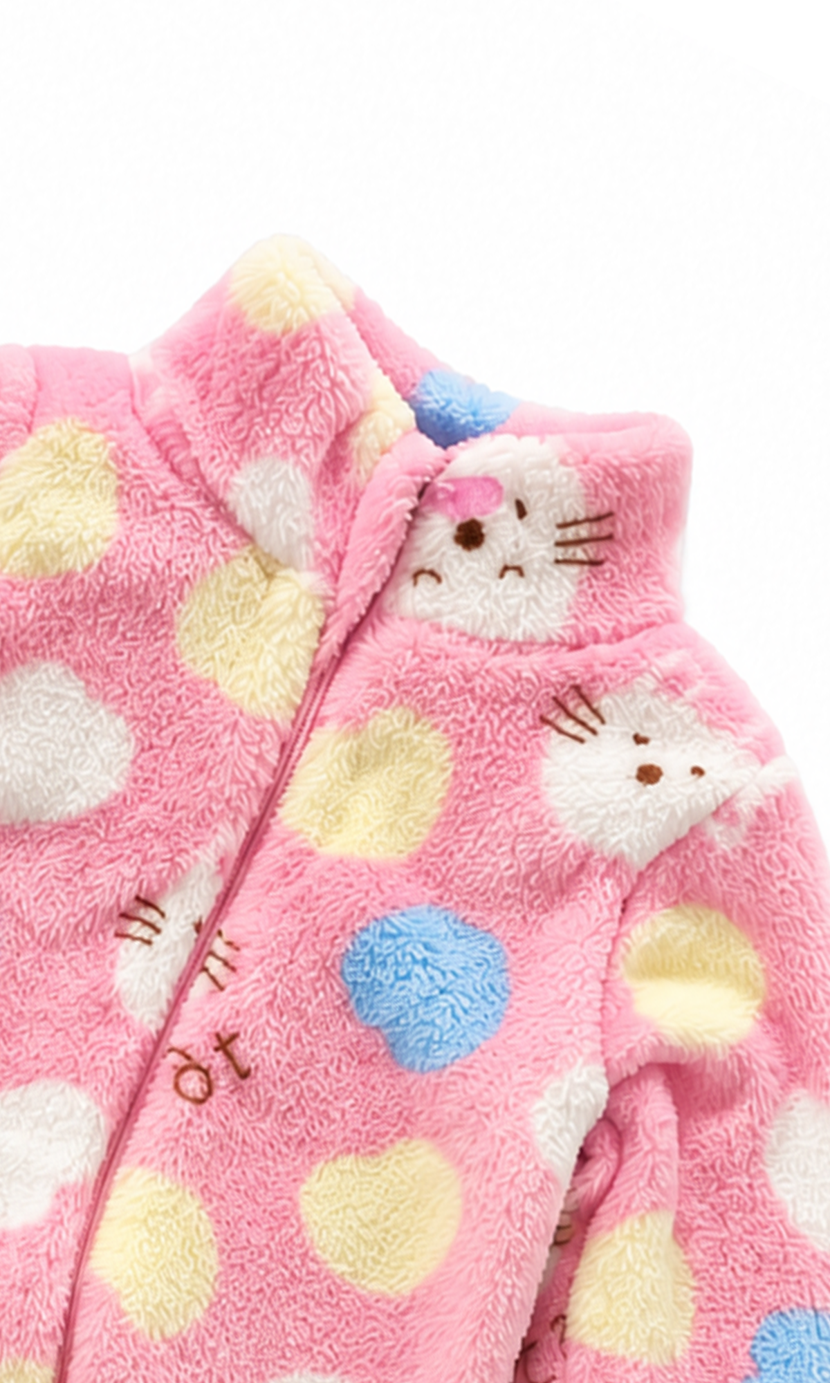 Baby Girls Fleece Romper Pink Cat Print