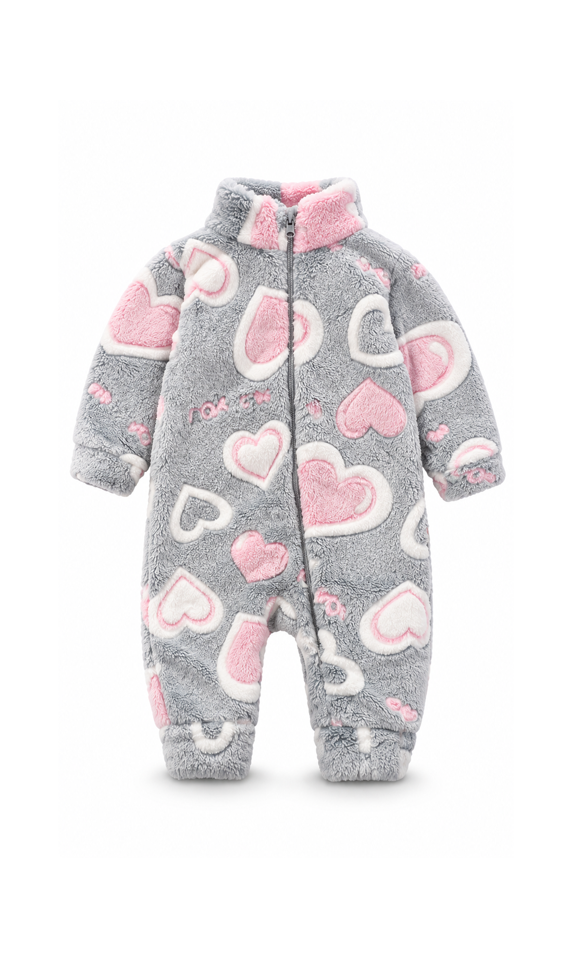Baby Zip-Up Romper Grey Heart Print
