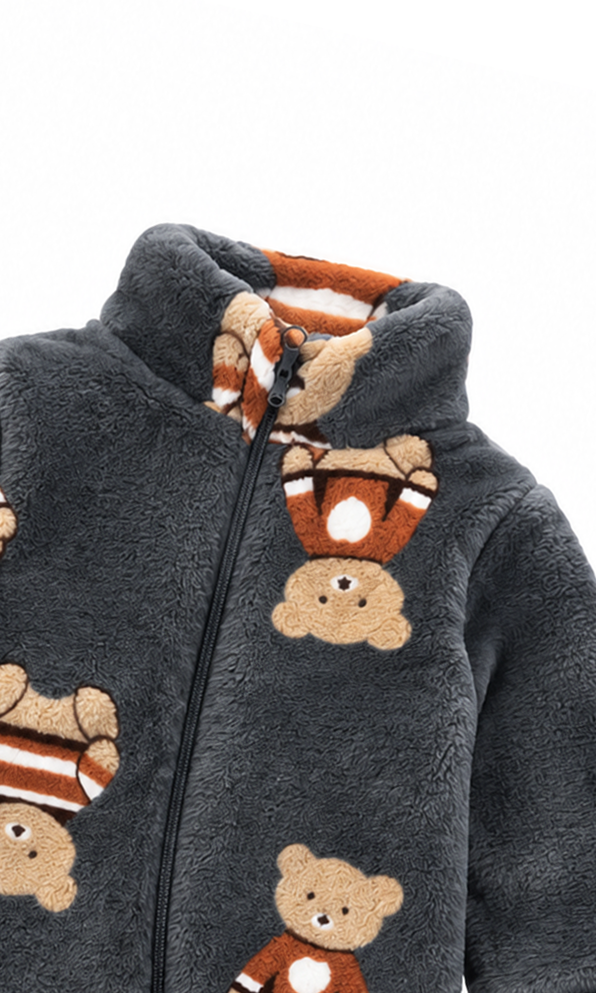 Baby Zip-Up Romper Charcoal Grey Teddy Bear Print