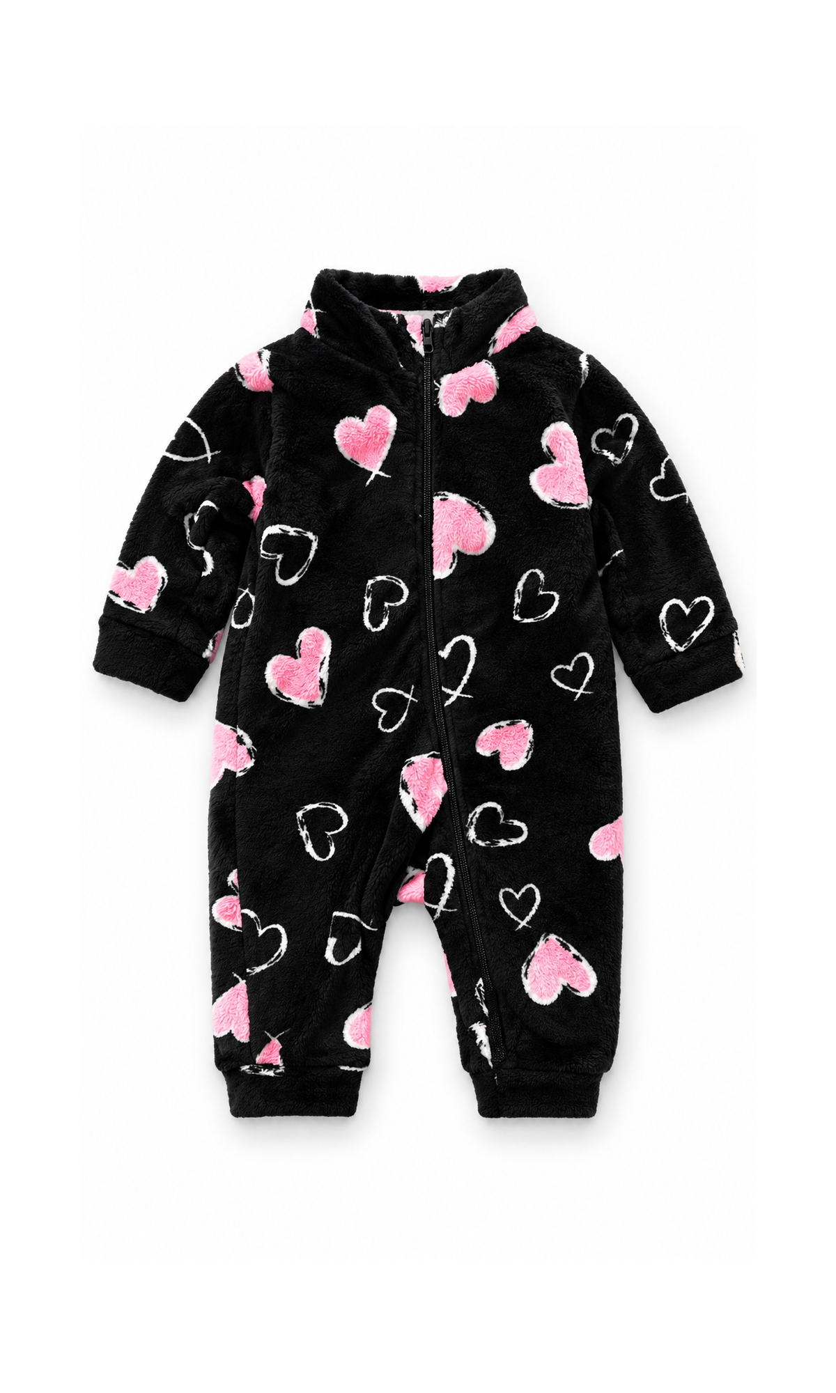 Baby Zip-Up Romper Black Heart Print