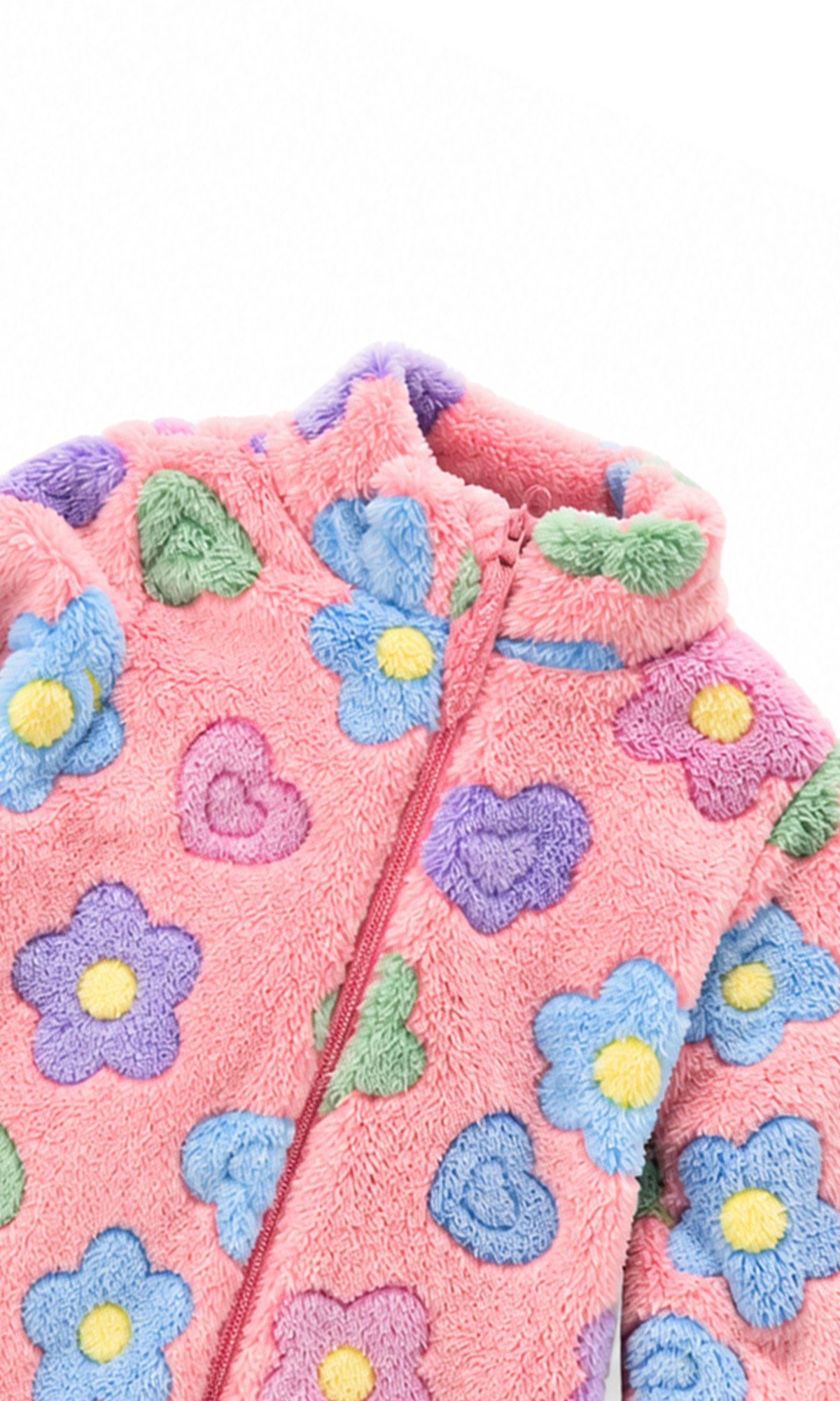 Baby Footed Zip-Up Romper Pink Flower and Heart Print
