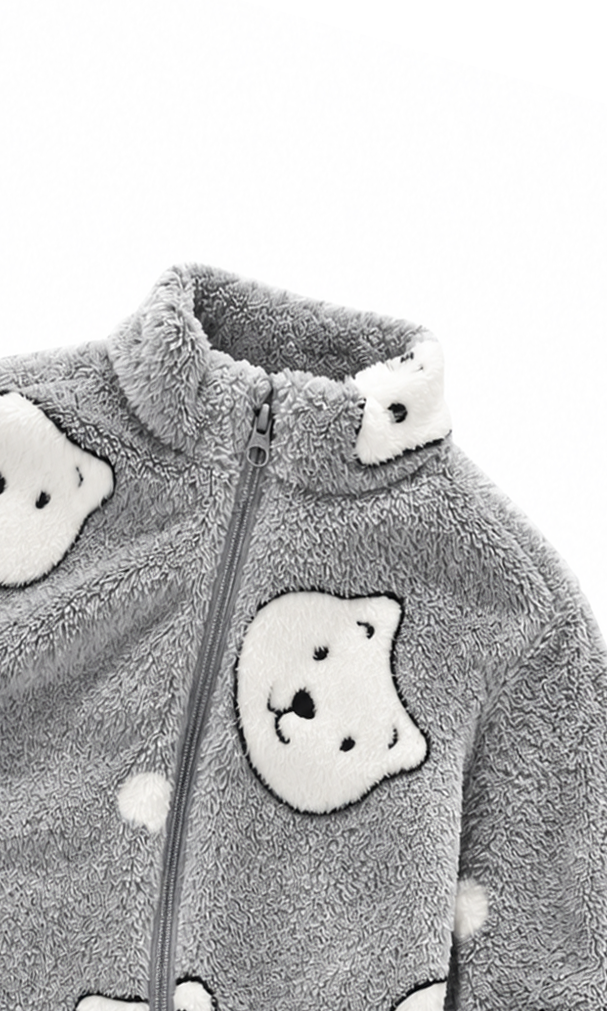 Baby Zip-Up Romper Grey Bear Face Print