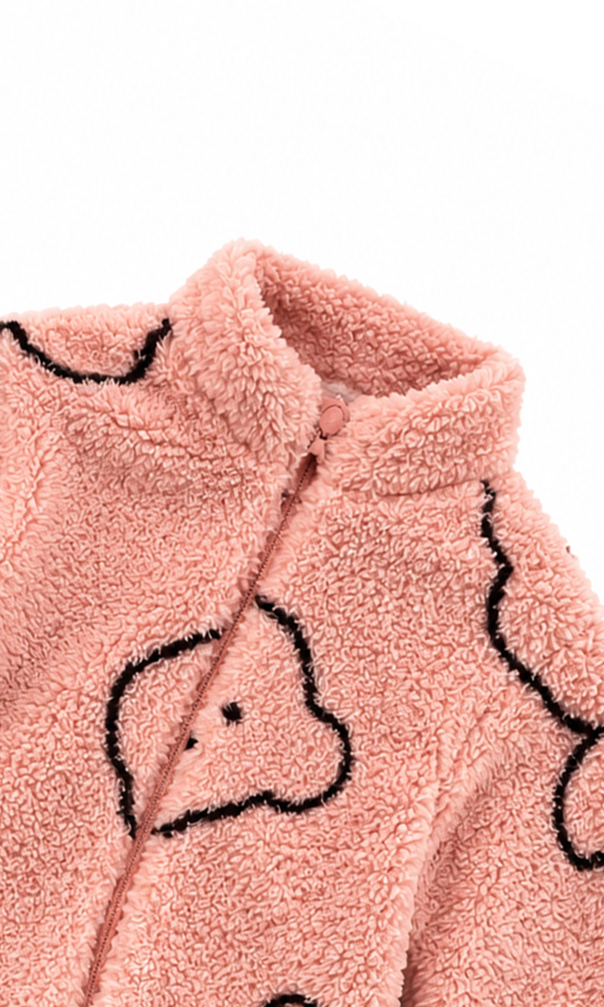 Baby Zip-Up Romper Pink Bear Face Print