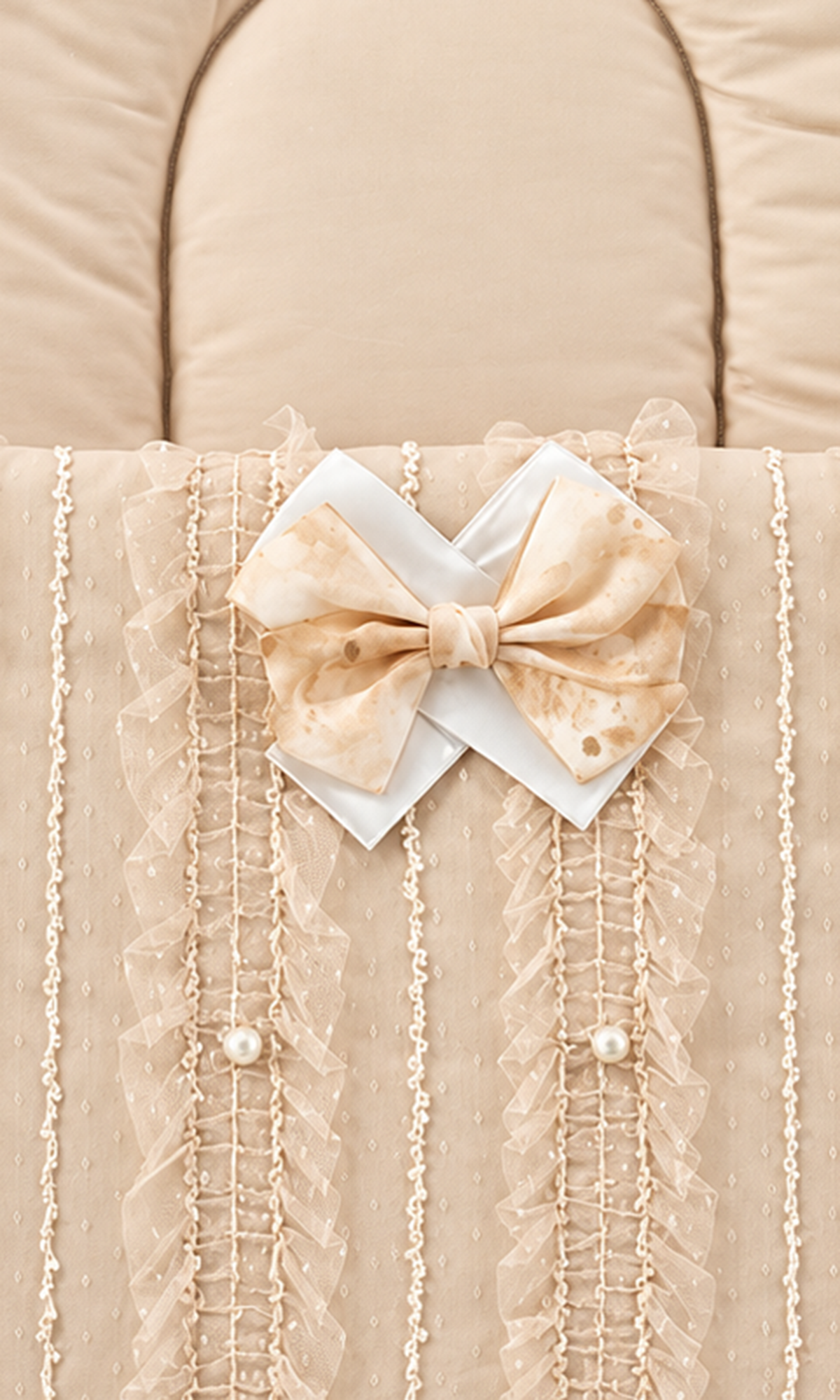 Baby Carry Nest Beige Lace Bow Accent