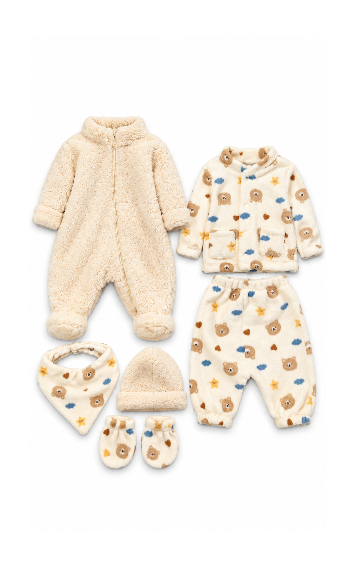 Baby 6-Piece Gift Set Cream Teddy Bear Print