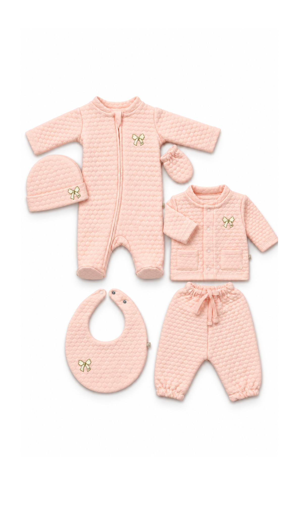 Newborn Baby 6-Piece Gift Set Peach Bow Embroidered