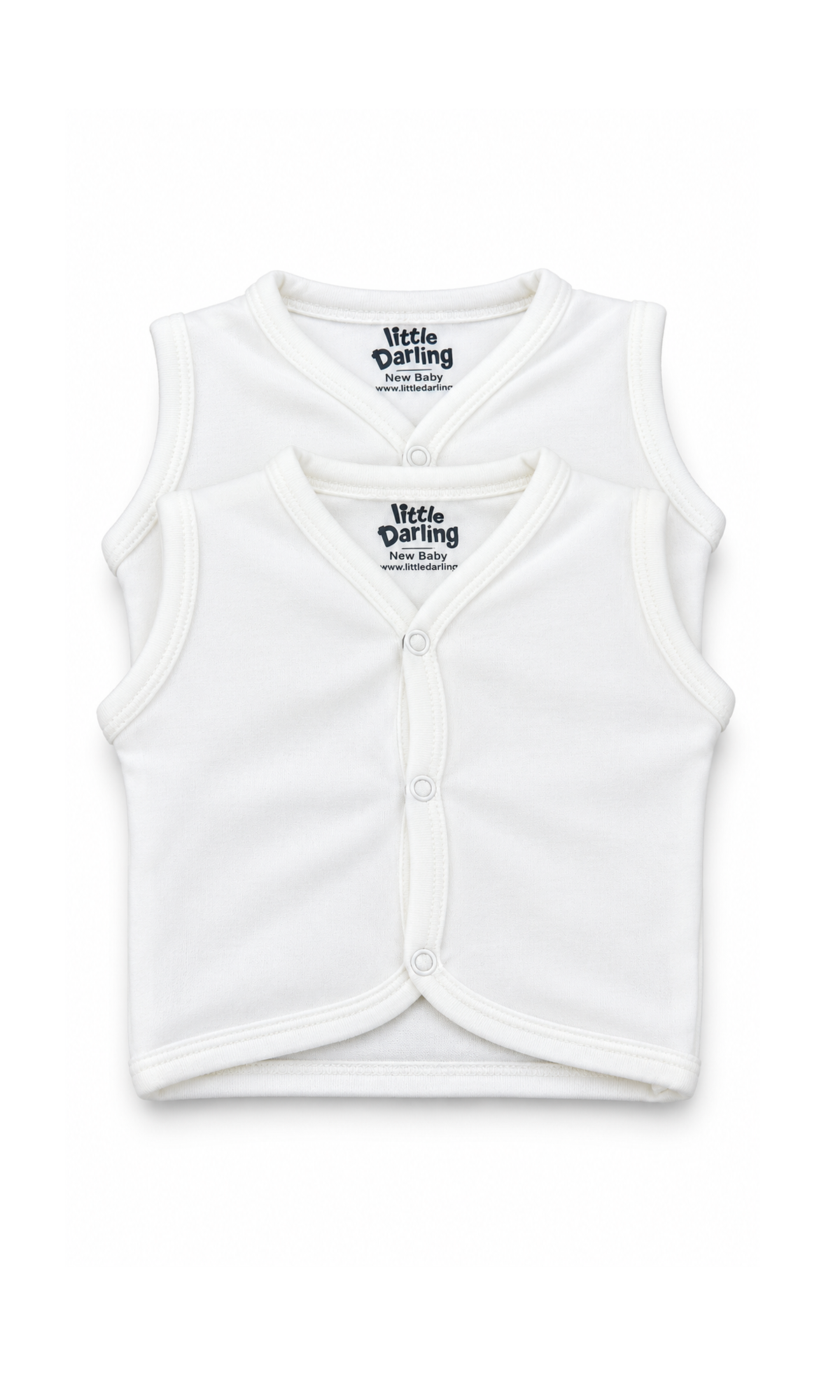 Baby Sleeveless Button-Front Vest Pack of 2 White Plain