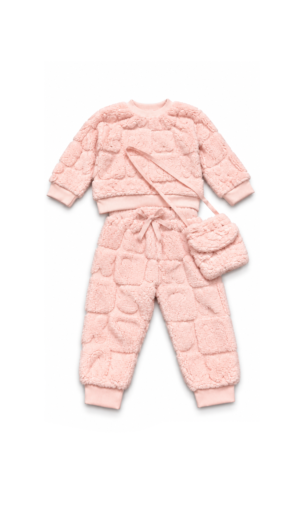 Baby Girls 3 Piece Teddy Fur Winter Suit with Crossbody Bag – Pink