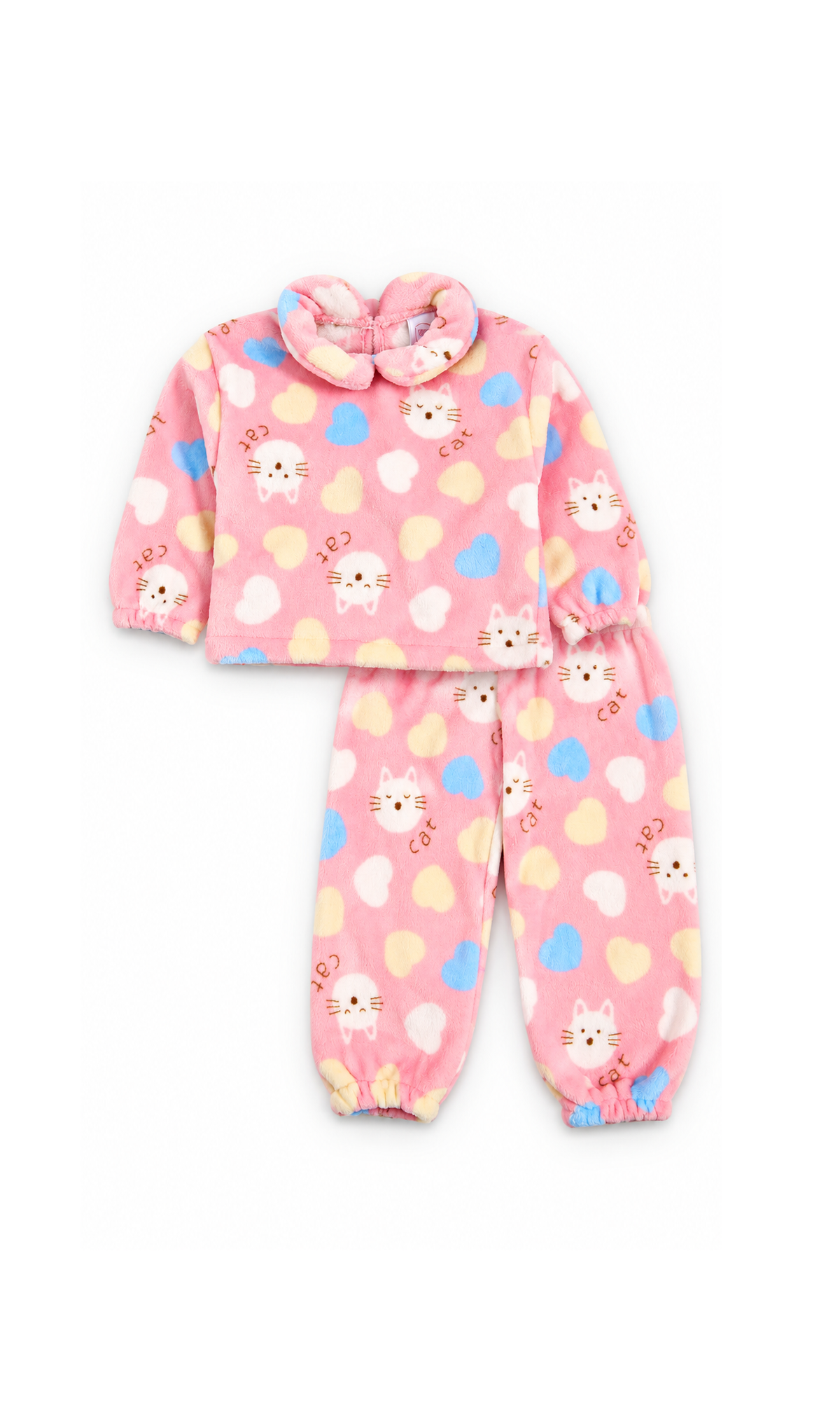 Girls 2-Piece Suit Pink Cat & Heart Print