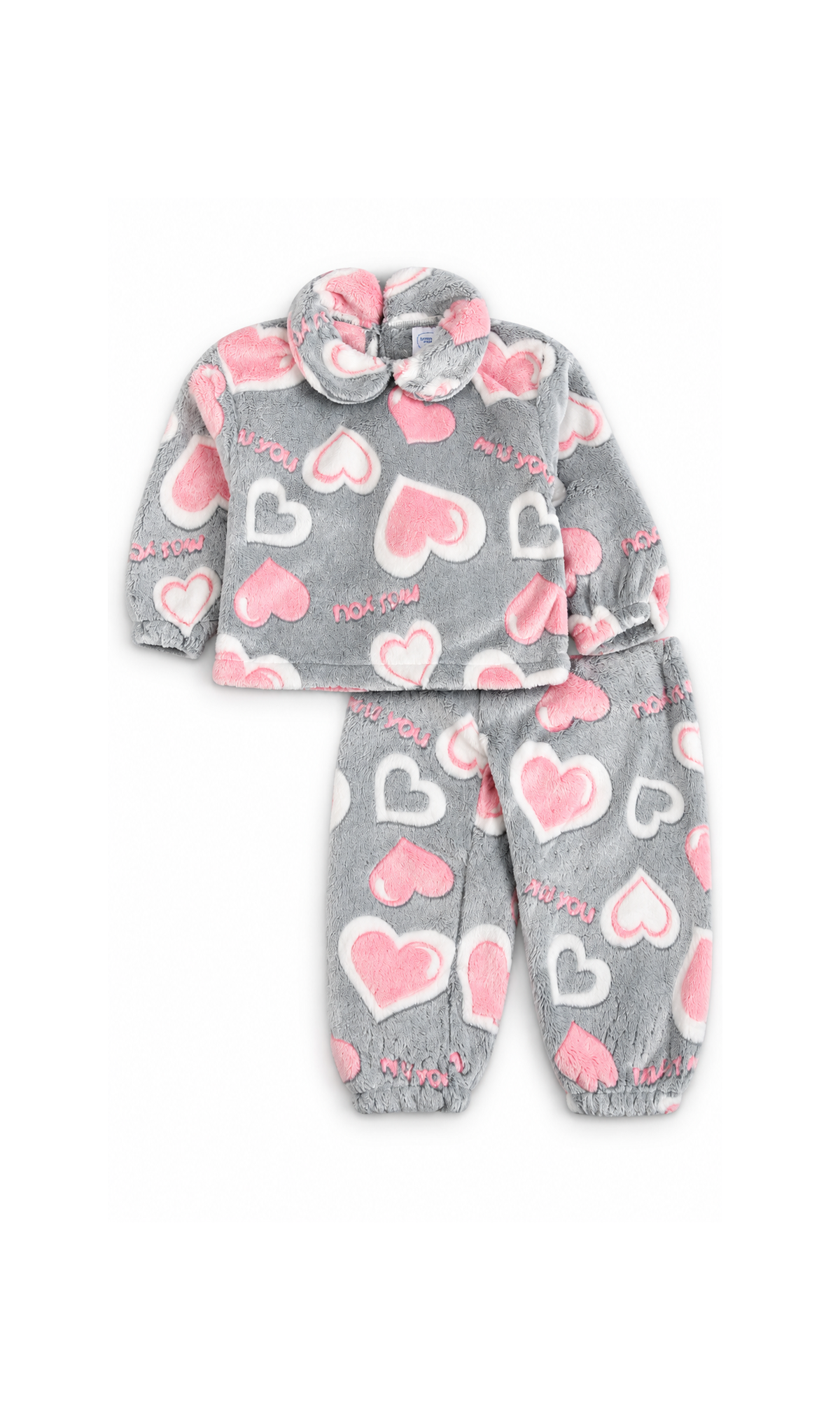 Girls 2-Piece Suit Grey & Pink Heart Print