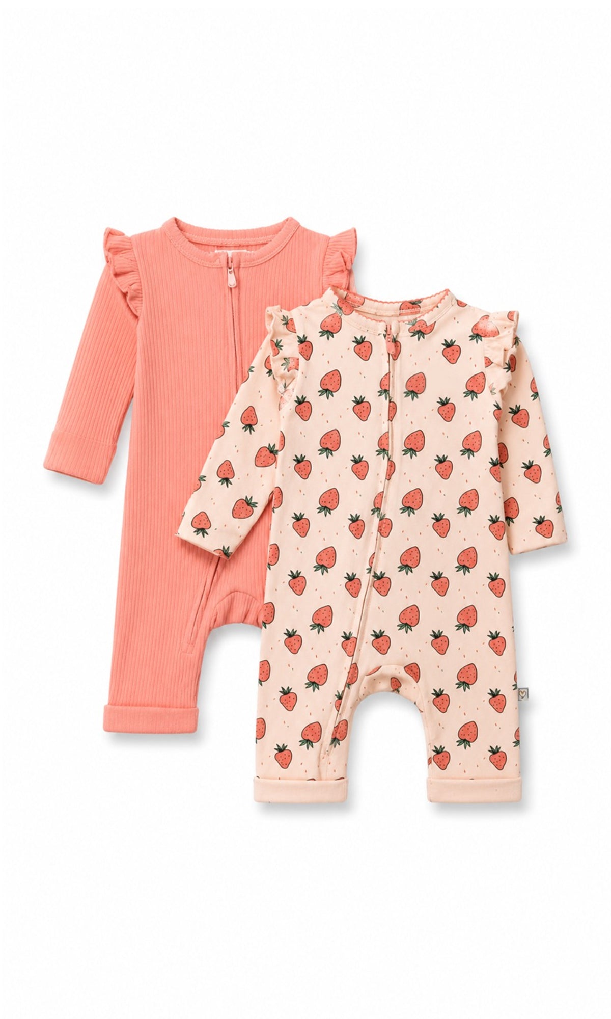 Baby Full-Sleeve Zip Romper Coral Pink Ribbed