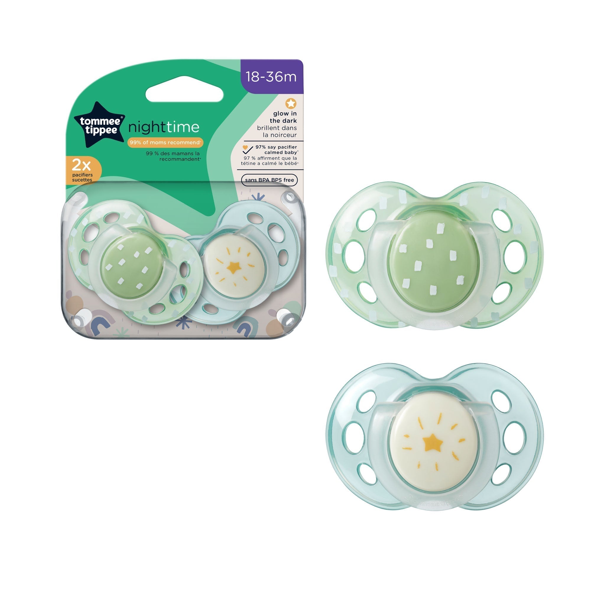 18-36M Soother Night Time 2-PK Tommee Tippee 433400