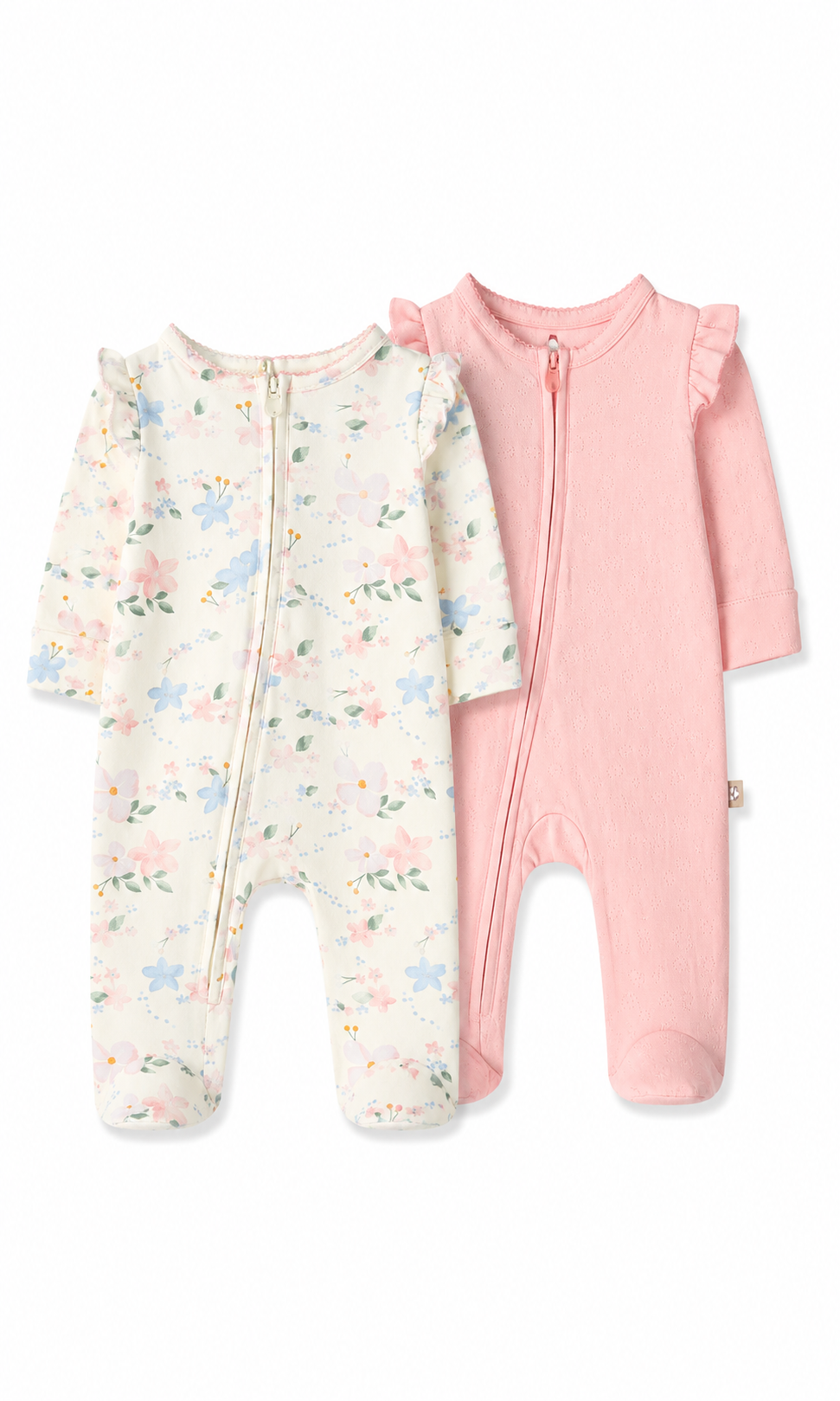 Baby Girls Romper Pack of 2 Cream Floral & Blush Pink